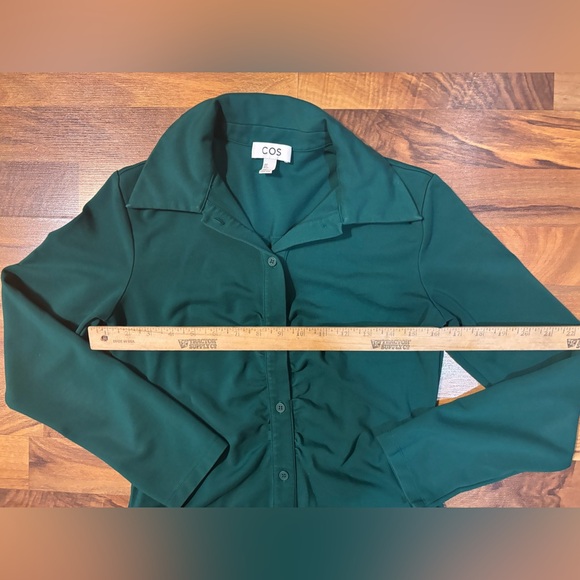 COS Green Button Down Collared Midi Dress Small Minimalist Long Sleeve Modern - Picture 3 of 10